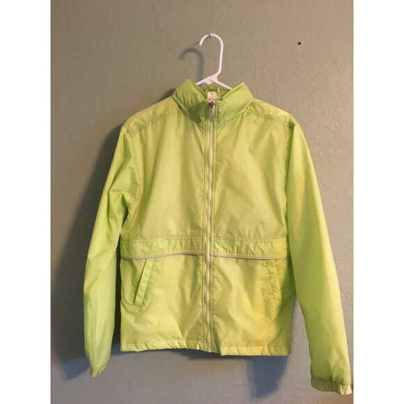 Weather Tamer Neon Green Hooded Windbraker Jacket Girl's Size XL 16 - Picture 1 of 4